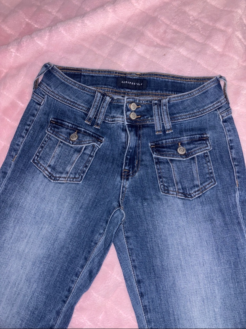 Aeropostale Women's Medium Blue High-Rise Jeans with Front Flap Pockets